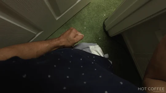 Creepy stepbrother peeps through a cracked door as his step plays with her favorite sex toy