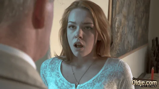 Young redhead seduces and fucks old man then sucks his fat cock and swallows cumshot