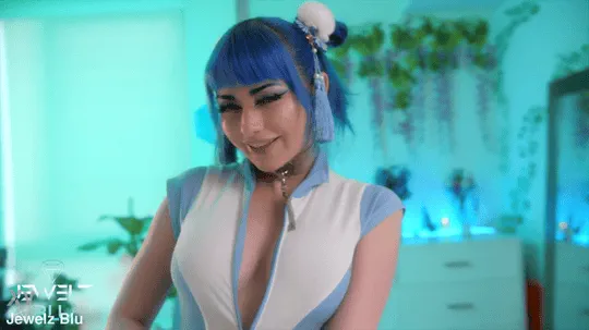 I bought the hottest blue and white new bodysuit    i slowly unzip it down to my white fishnet stockings